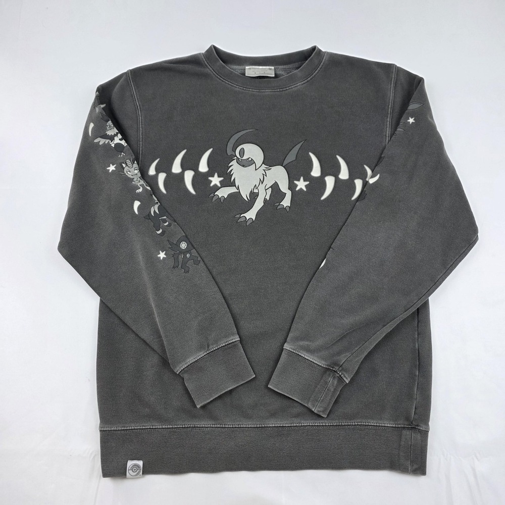 Pokemon Center Sweatshirt Mens Small Gray Absol Moon Graphic Fleece Pullover